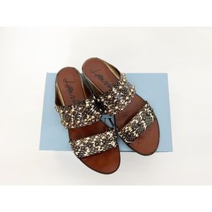 LANVIN Elaphe Snake Skin Double Strap Studded Flat Sandal Slides 38.5